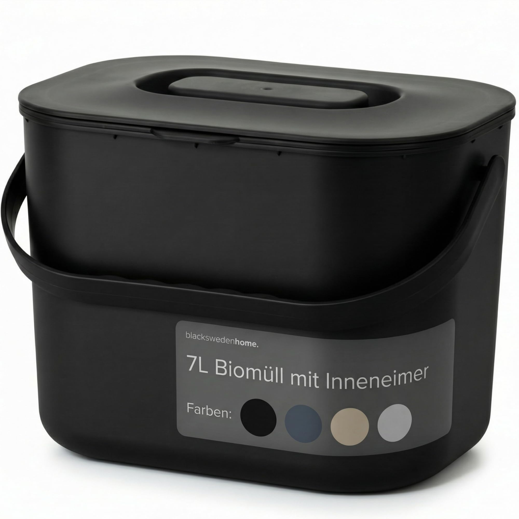 Seau à compost de cuisine Black Sweden Home de 7 L, noir mat, avec couvercle et anse