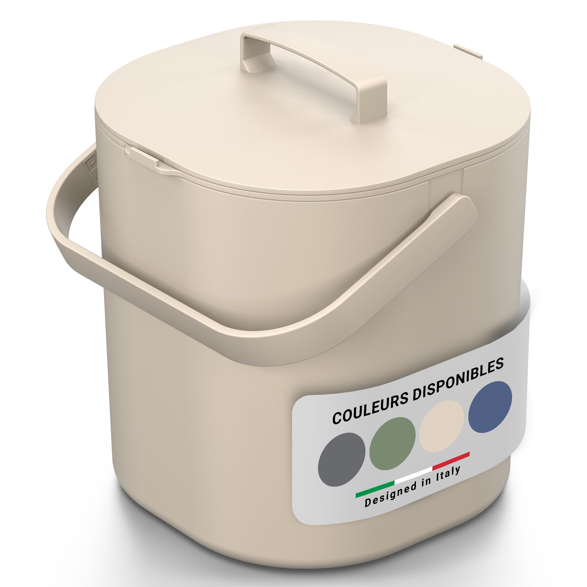 Seau &agrave; compost de cuisine PTMS 6 L beige, couvercle &agrave; accrocher