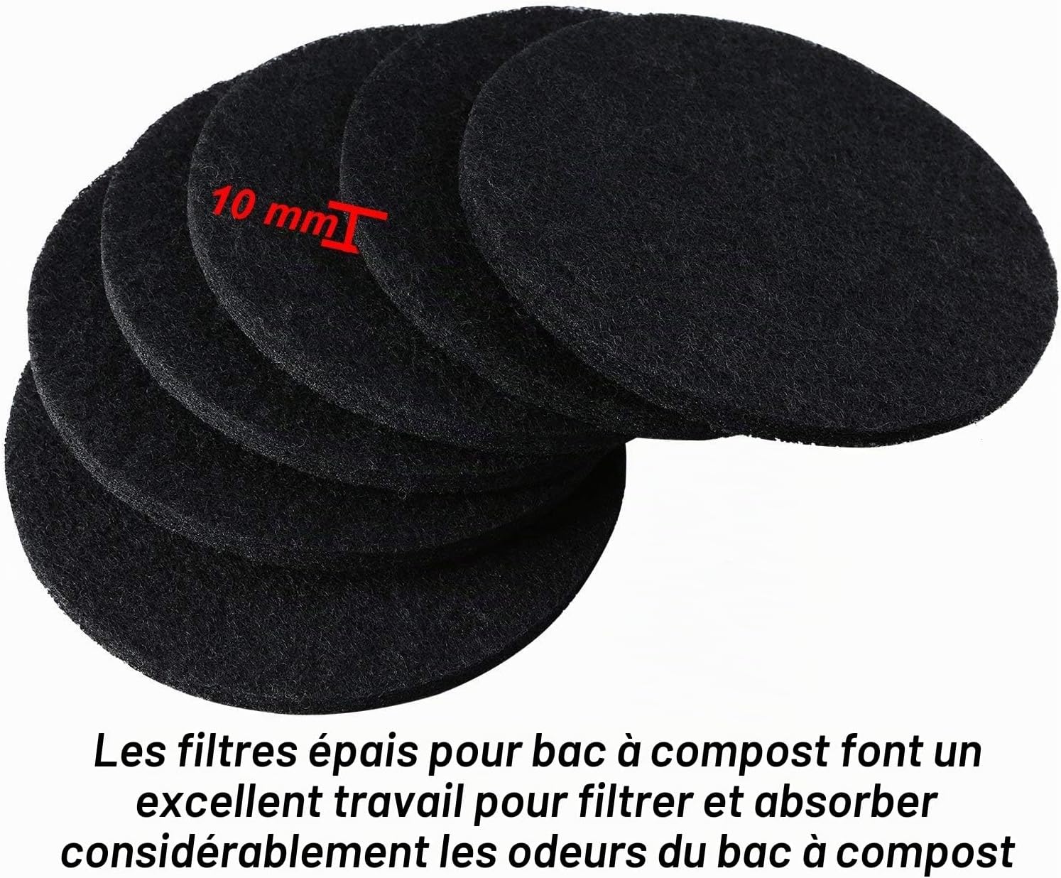 Pile de filtres à charbon de 10 mm dépaisseur, vue en éventail