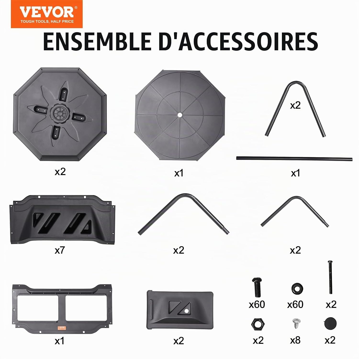 Pièces et visserie fournies pour monter le composteur rotatif VEVOR
