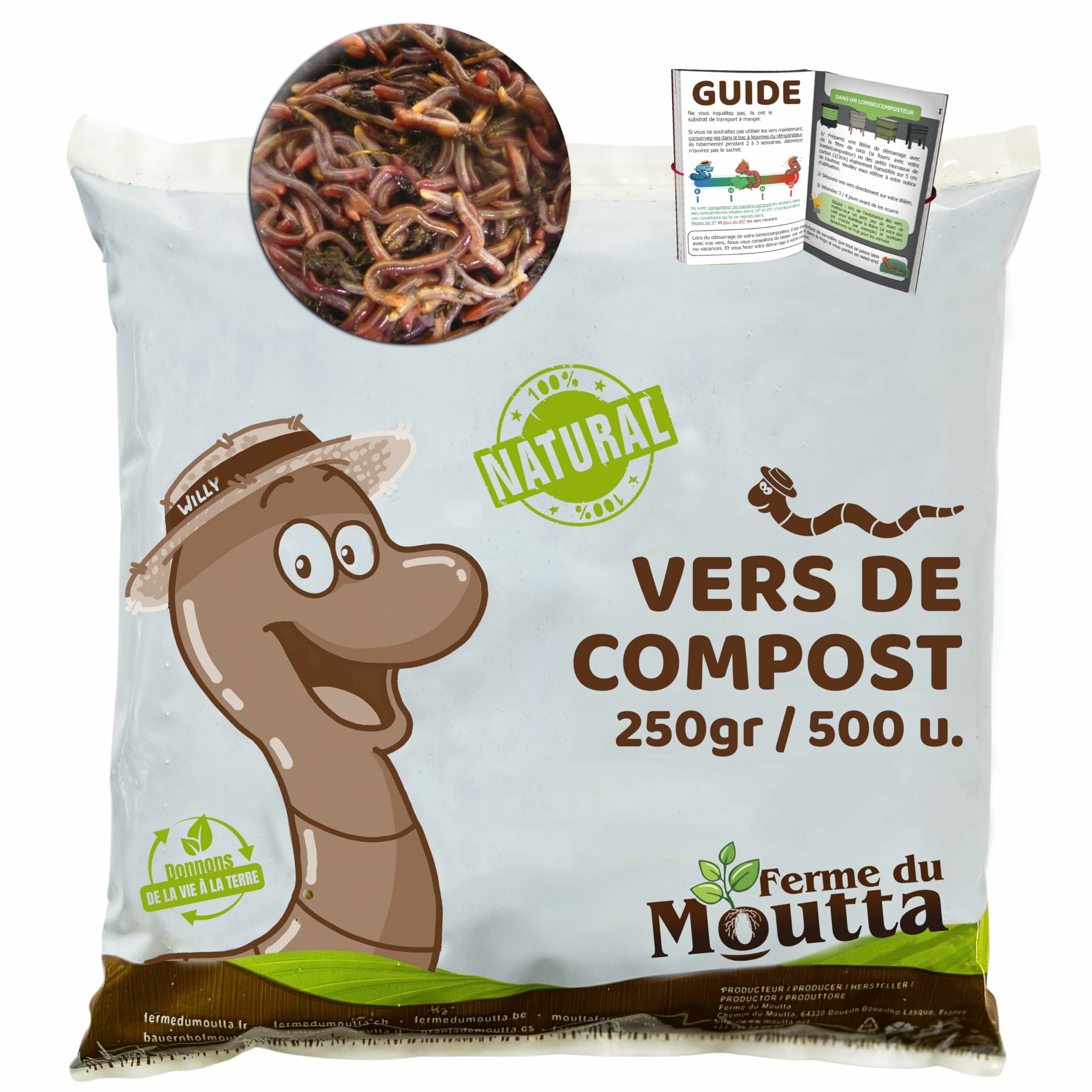 Vers de compost Moutta, 250 g (environ 500 vers)