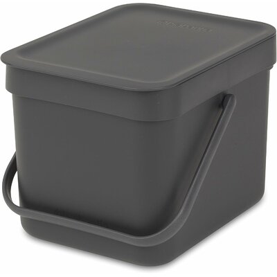 Composteur de cuisine Brabantia Sort & Go gris de 6 L avec couvercle fermé et poignée de transport