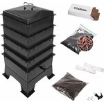 Lombricomposteur Billiebin noir à 4 plateaux avec robinet, vers, substrat et accessoires du kit