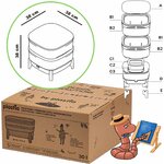 Dimensions du cube de 38 cm, schéma des pièces A à E et carton demballage de 30 L
