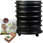 Lombricomposteur WormBox noir avec robinet, sachet de vers et bloc de coco fournis