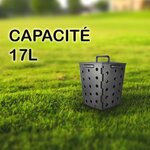 Bac à compost noir posé sur une pelouse, avec le texte « Capacité 17 L »