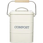 Seau à compost de cuisine KitchenCraft de 3 L en acier crème, inscription Compost et anse en bois