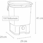 Schéma du seau bokashi de 19 L avec dimensions de 41 cm de haut sur 29 x 29 cm