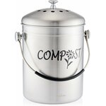 Seau à compost inox Red Factor de 5 L, finition mate, couvercle perforé et anse à poignée souple noire