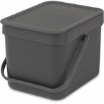 Composteur de cuisine Brabantia Sort & Go gris de 6 L avec couvercle fermé et poignée de transport