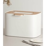 Seau à compost KAZAI Elin 4,5 L blanc cassé avec couvercle en bambou, posé sur un plan de travail