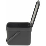 Seau à compost Brabantia gris avec couvercle relevé et logo de garantie de 10 ans