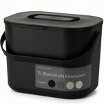 Seau à compost de cuisine Black Sweden Home de 7 L, noir mat, avec couvercle et anse