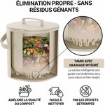 Coupe du seau montrant le tamis avec drainage intégré qui garde les déchets au sec