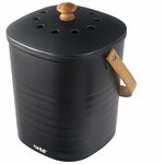 Seau à compost de cuisine HMF de 3 L noir mat avec couvercle perforé, anse en bambou et pommeau en bois