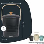 Seau à compost noir de 3 L avec dimensions 20 x 18,5 cm et 24,5 cm de haut, et autres coloris