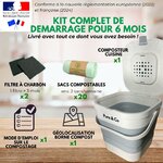 Kit de démarrage de 6 mois : seau, 2 filtres à charbon, 20 sacs compostables et mode demploi