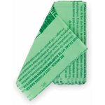 Rouleau de sacs compostables verts déplié, avec les consignes dutilisation imprimées