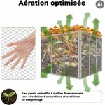 Gros plan sur le treillis à mailles fines et flèches de circulation dair autour du tas