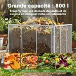Composteur à grille rempli de feuilles, épluchures de fruits, légumes et déchets de cuisine