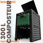 Composteur BigDean 300 L couvercle relevé, large compartiment de prélèvement du compost