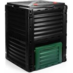 Composteur BigDean 300 L vu de trois quarts, trappe verte de récupération du compost