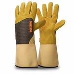 Paire de gants de jardinage en cuir Rostaing Roncier IT10 avec manchette beige