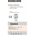 Fiche technique du gant Roncier : normes CE et EN 388, tailles, composition et entretien