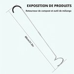 Aérateur de compost en inox coté à 80 cm, avec poignée noire coudée et hélice en bas