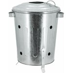 Bac galvanisé cylindrique vu de trois quarts, perforations daération sur les parois