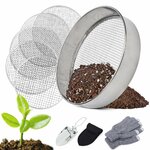 Tamis à compost TOPRUNYI 5 en 1 de 20 cm en inox avec cinq grilles, pelle de jardin et gants