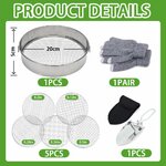 Contenu du kit : tamis de 20 cm, cinq grilles interchangeables, une paire de gants et une pelle pliante
