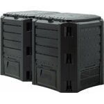 Composteur de jardin Deuba noir de 800 L, modèle modulaire en plastique avec rabat de récupération