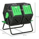 Dimensions du composteur rotatif : 67 cm de large, 60 cm de profondeur, 77 cm de haut