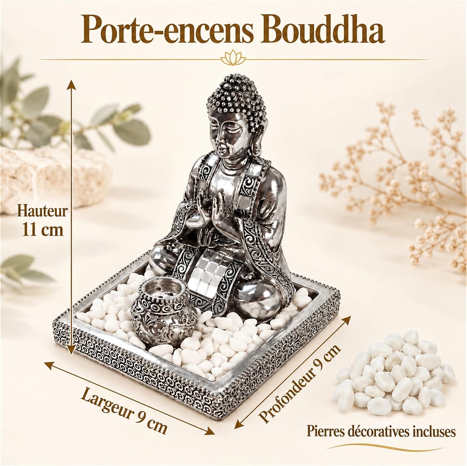 Porte-encens Bouddha avec coupelle pour recueillir les cendres