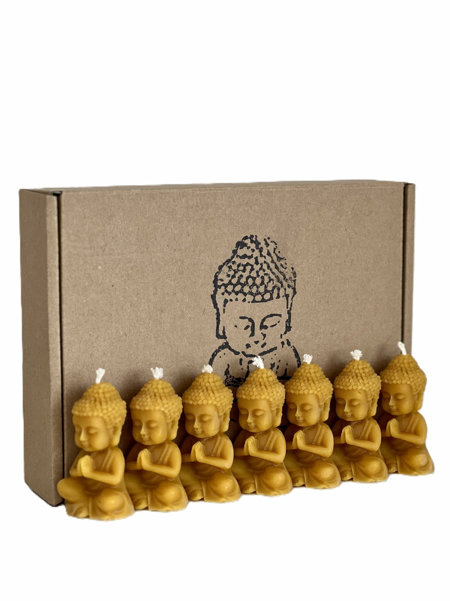 RS Lot de 7 bougies Bouddha - 100 % cire dabeille - Figurines de Bouddha faites à la main en cire naturelle - Pour méditatio