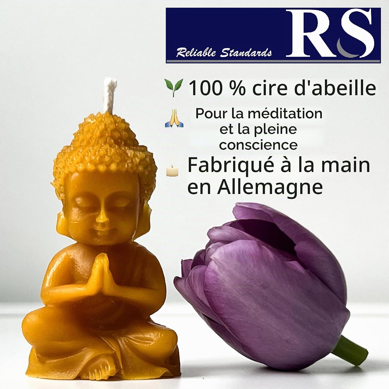 RS Lot de 7 bougies Bouddha - 100 % cire dabeille - Figurines de Bouddha faites à la main en cire naturelle - Pour méditat 2
