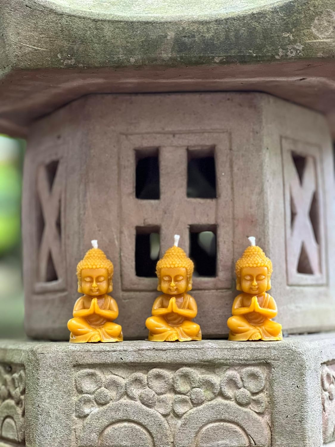 RS Lot de 7 bougies Bouddha - 100 % cire dabeille - Figurines de Bouddha faites à la main en cire naturelle - Pour méditat 3