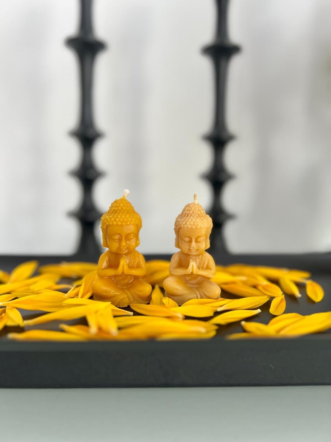 RS Lot de 7 bougies Bouddha - 100 % cire dabeille - Figurines de Bouddha faites à la main en cire naturelle - Pour méditat 8