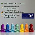 RS Lot de 7 bougies Chakra Bouddha - 100 % cire dabeille - Figurines chakras faites à la main aux couleurs de larc-en-cie 2
