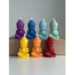RS Lot de 7 bougies Chakra Bouddha - 100 % cire dabeille - Figurines chakras faites à la main aux couleurs de larc-en-cie 8