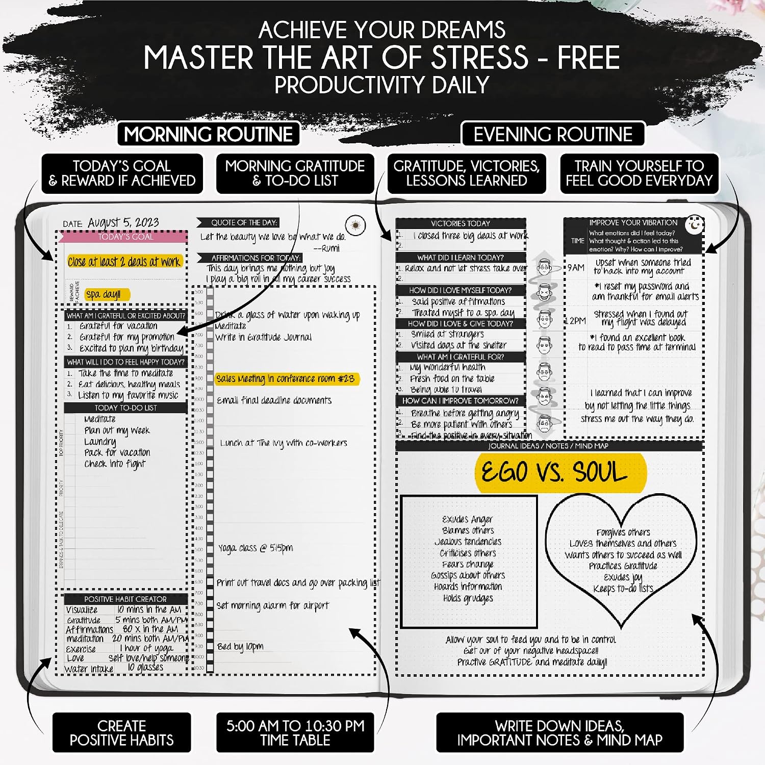 Freedom Mastery Daily Journal of Gratitude, Productivity &amp; Habit Tracker Black Sunshine 4