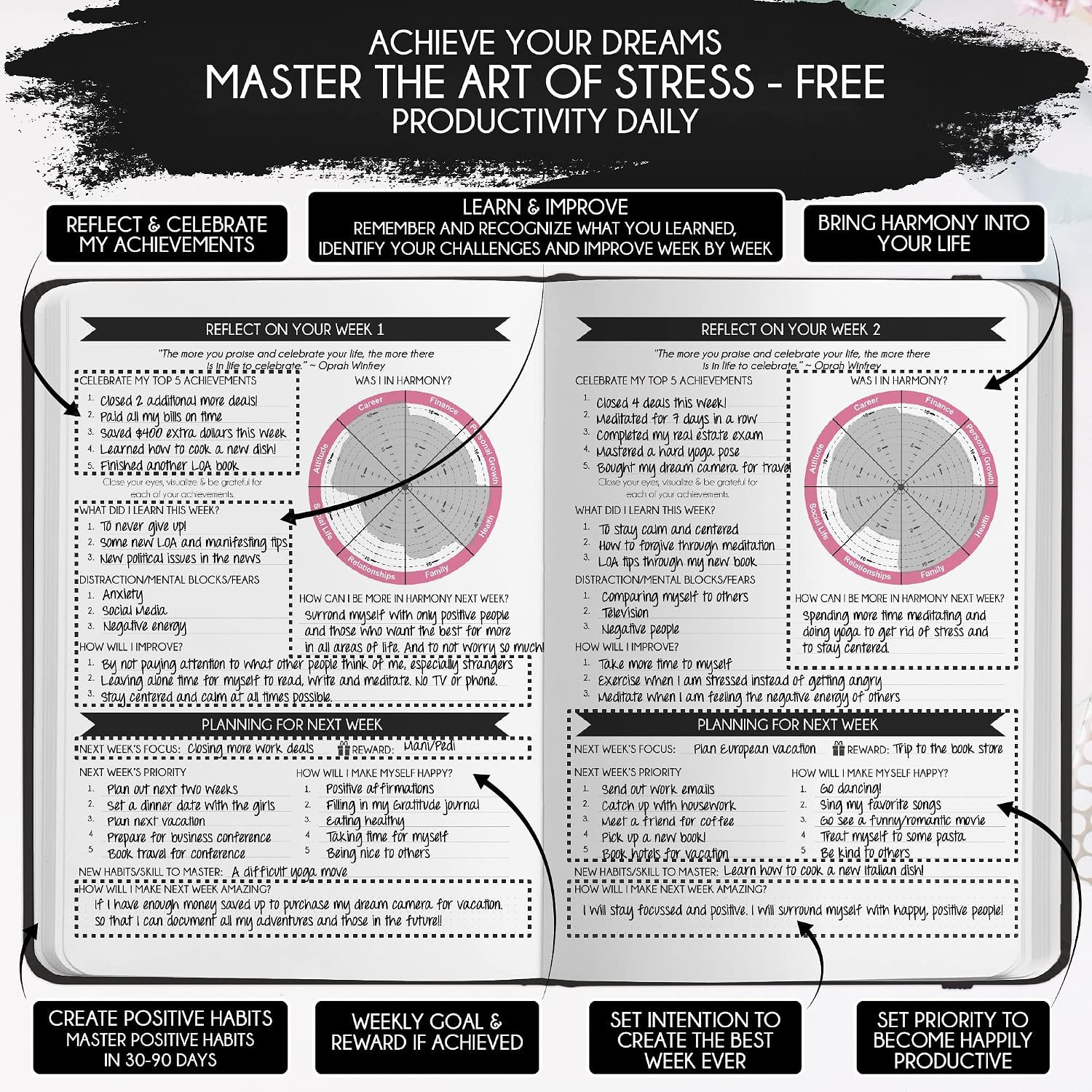 Freedom Mastery Daily Journal of Gratitude, Productivity &amp; Habit Tracker Black Sunshine 6