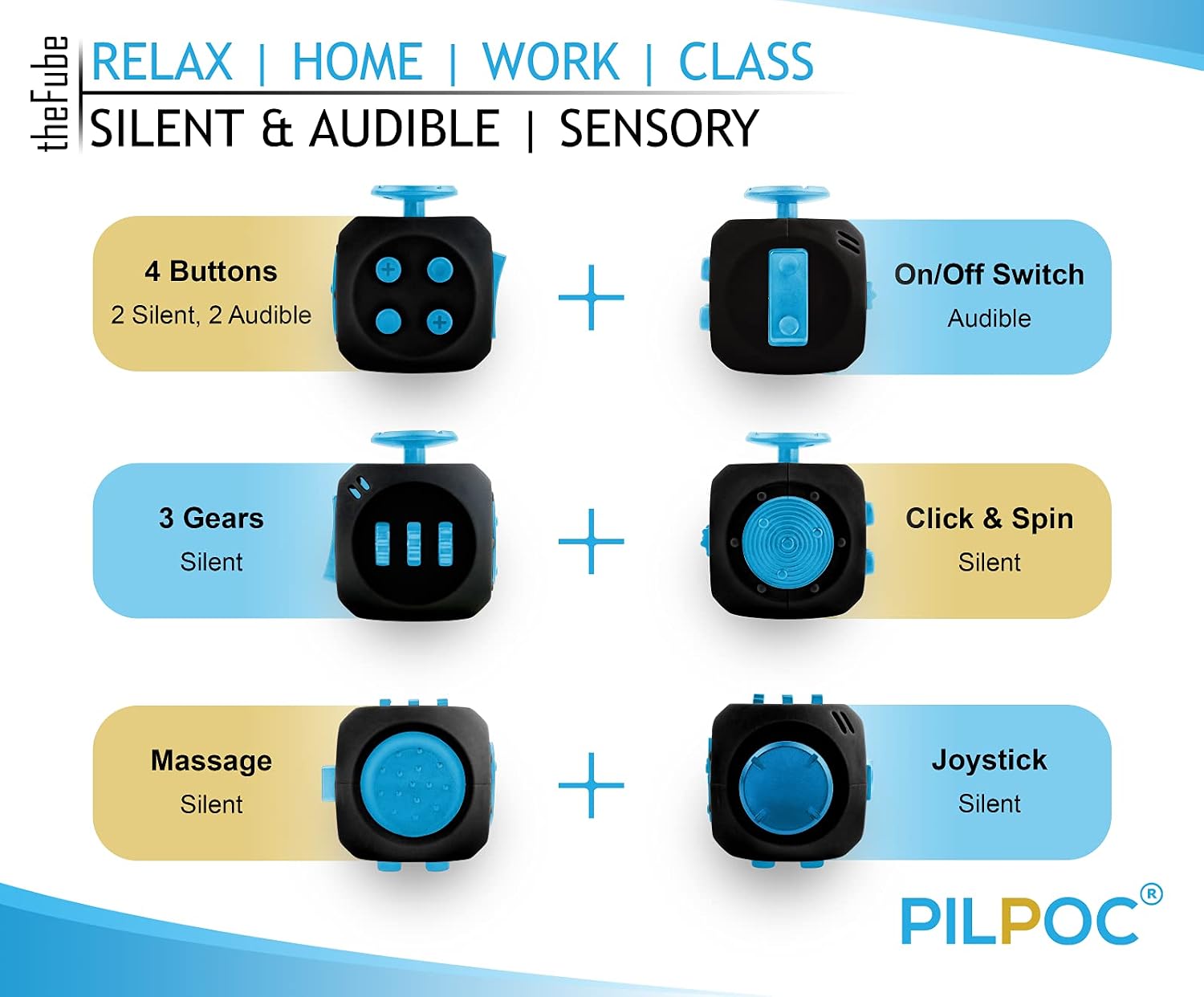 PILPOC theFube Fidget Cube, Stress Relief Infinity Cube for Adults &amp; Kids MidNight 6