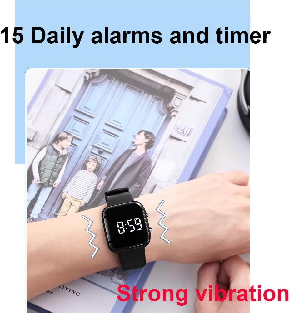 Vibrating Alarm Watch, Potty Training Wristband Rechargeable Pill Reminder Watch with Timer and 15 Daily Alarms (Light Blue 4
