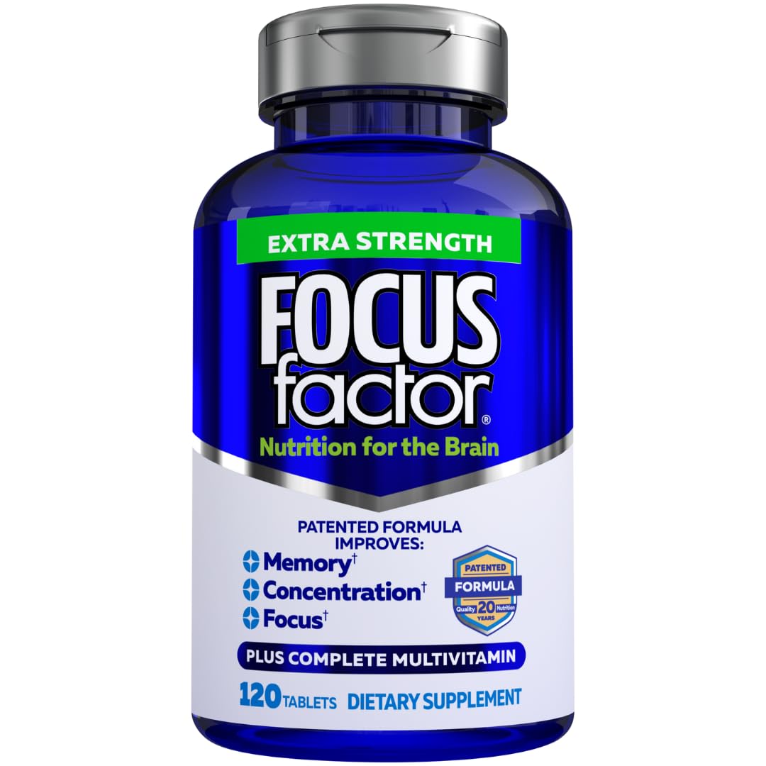 Focus Factor Adults Extra Strength, 120 Count - Brain Supplement for Memory, Concentration and Focus - Complete Multivitamin
