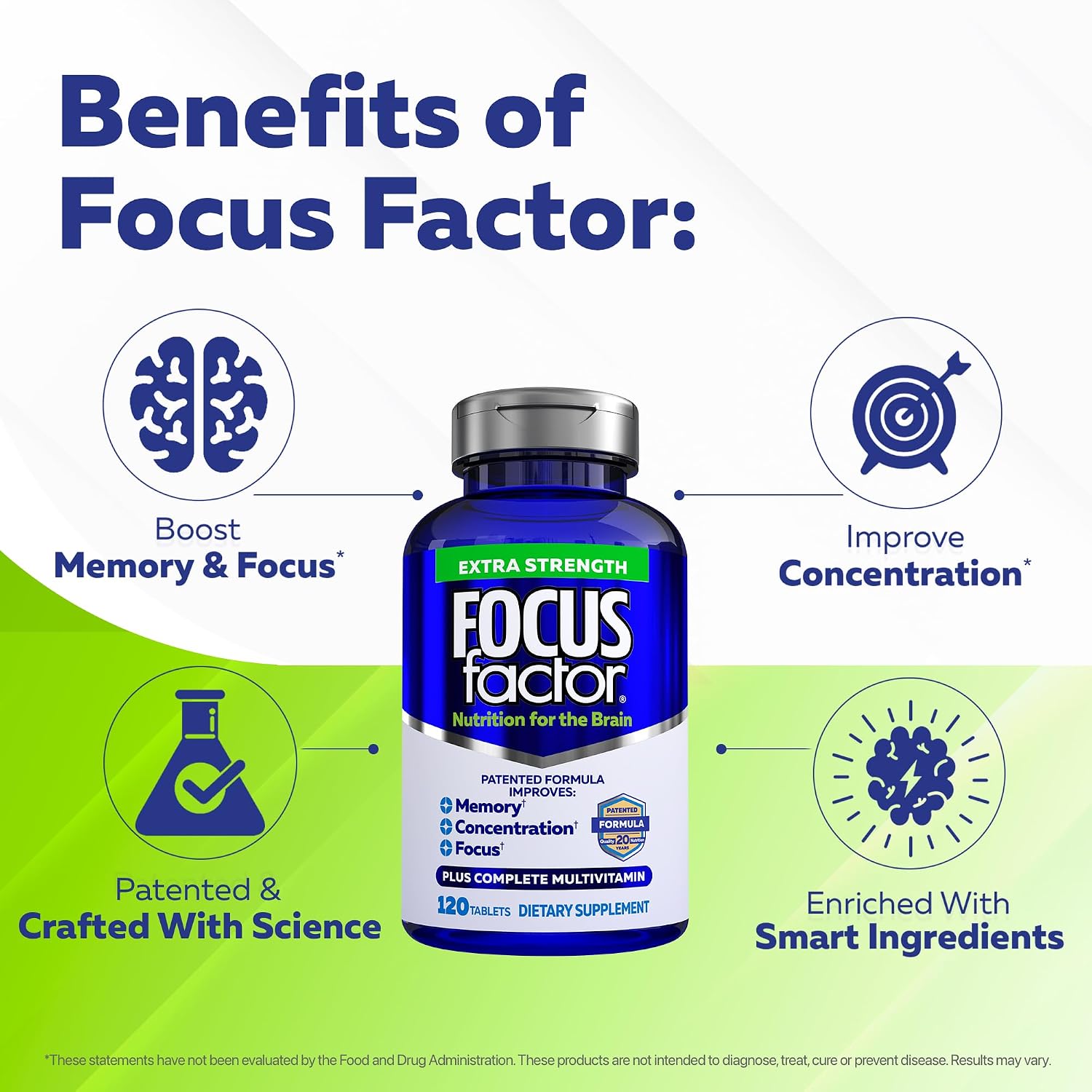 Focus Factor Adults Extra Strength, 120 Count - Brain Supplement for Memory, Concentration and Focus - Complete Multivitami 5