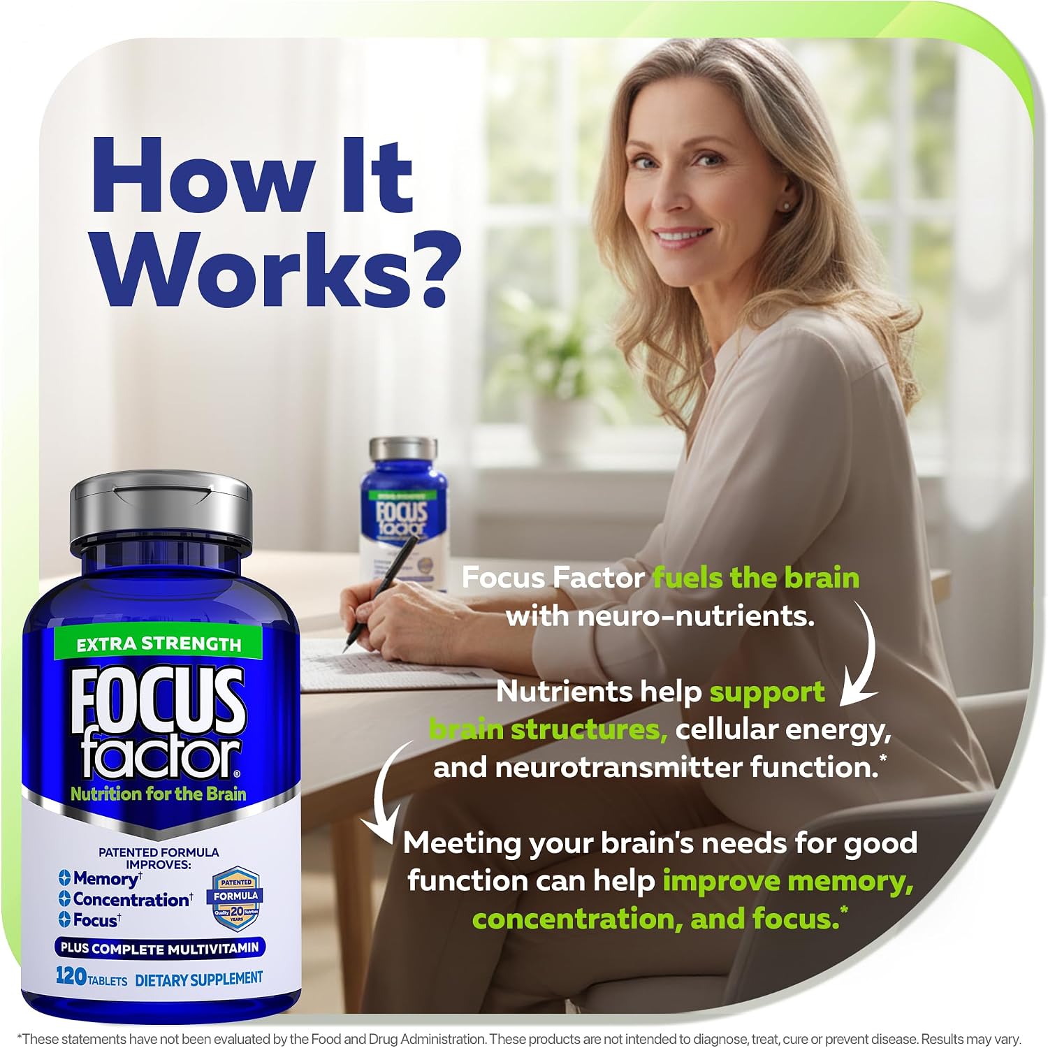 Focus Factor Adults Extra Strength, 120 Count - Brain Supplement for Memory, Concentration and Focus - Complete Multivitami 7