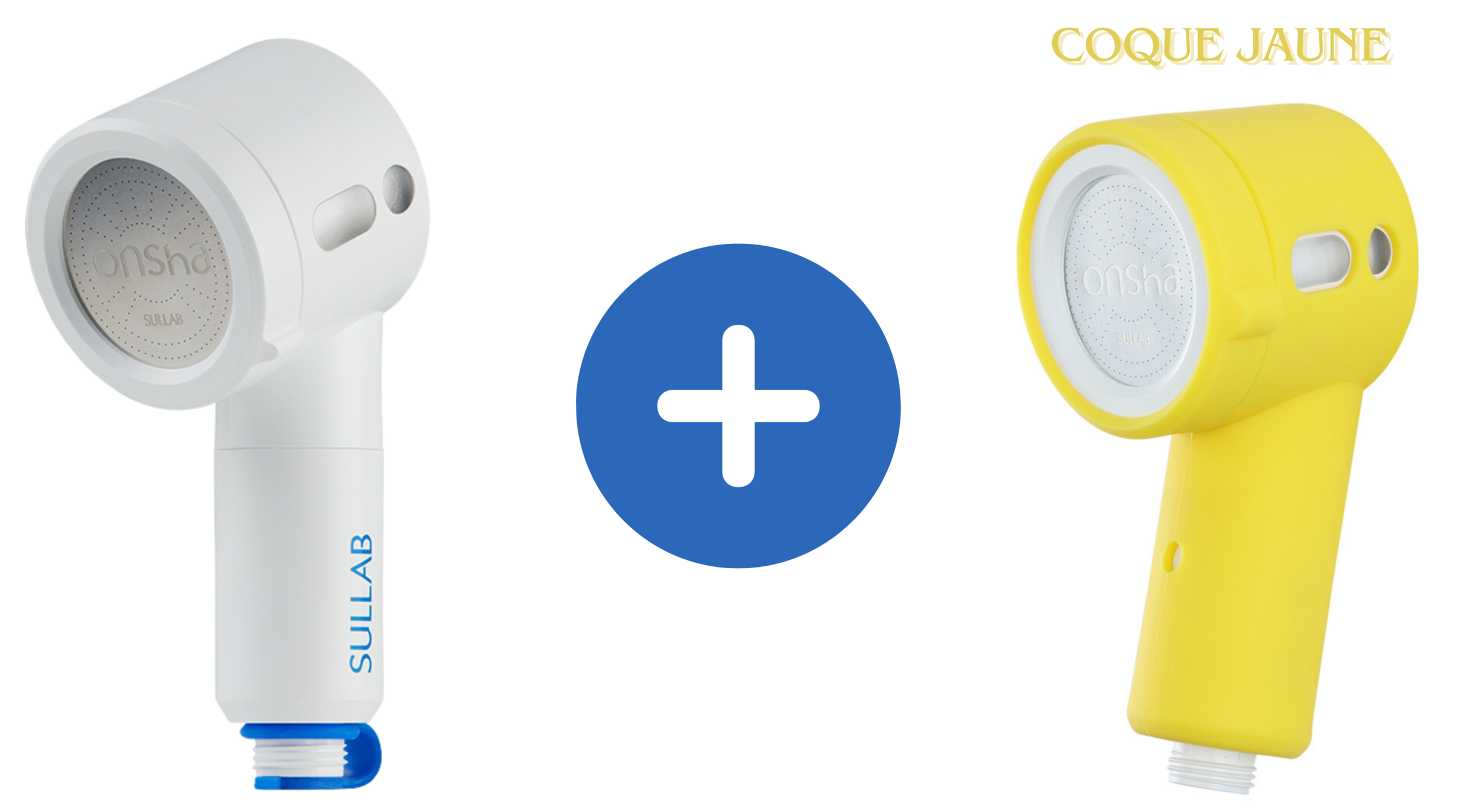 Pommeau de douche et coque jaune