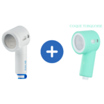 Pommeau de douche et coque turquoise